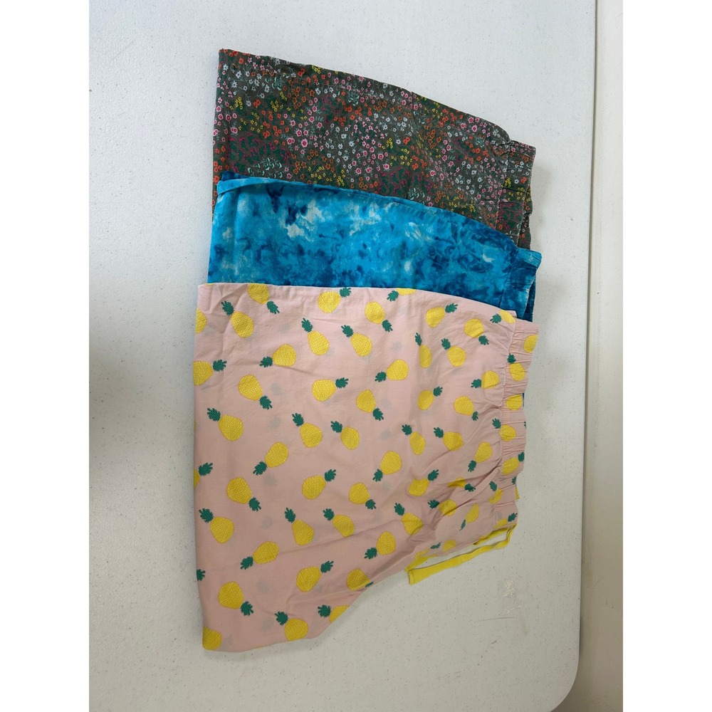 Lot of 3 Pajama Pants Floral Tie Dye Pineapple Print Wide Leg Cropped Multicolor